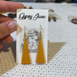 🐙Earrings ~Wooden Mustard Triangle NWT by Gypsy Jane